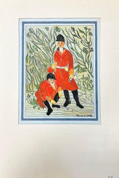 1950's Modernist/ Cubist Painting - Two Hunts Men