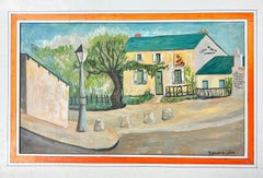 Vintage 1950's Modernist/ Cubist Painting - View Of The French Pub