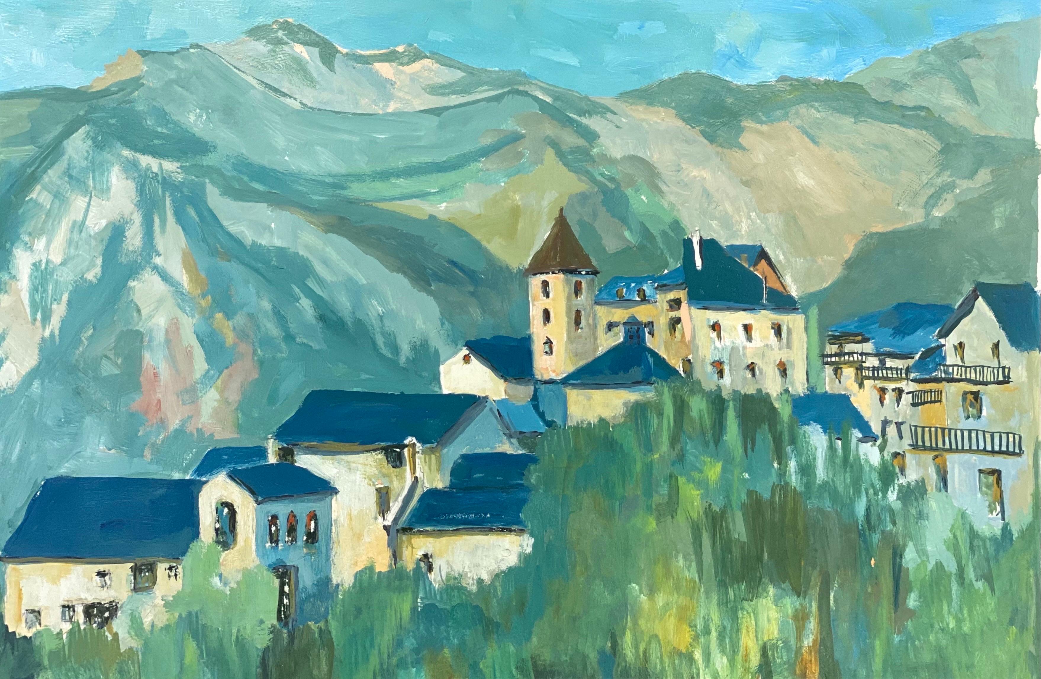 Bernard Labbe Landscape Painting - 1950's Modernist Painting  -  Beautiful & Bright Colour French Oil Landscape