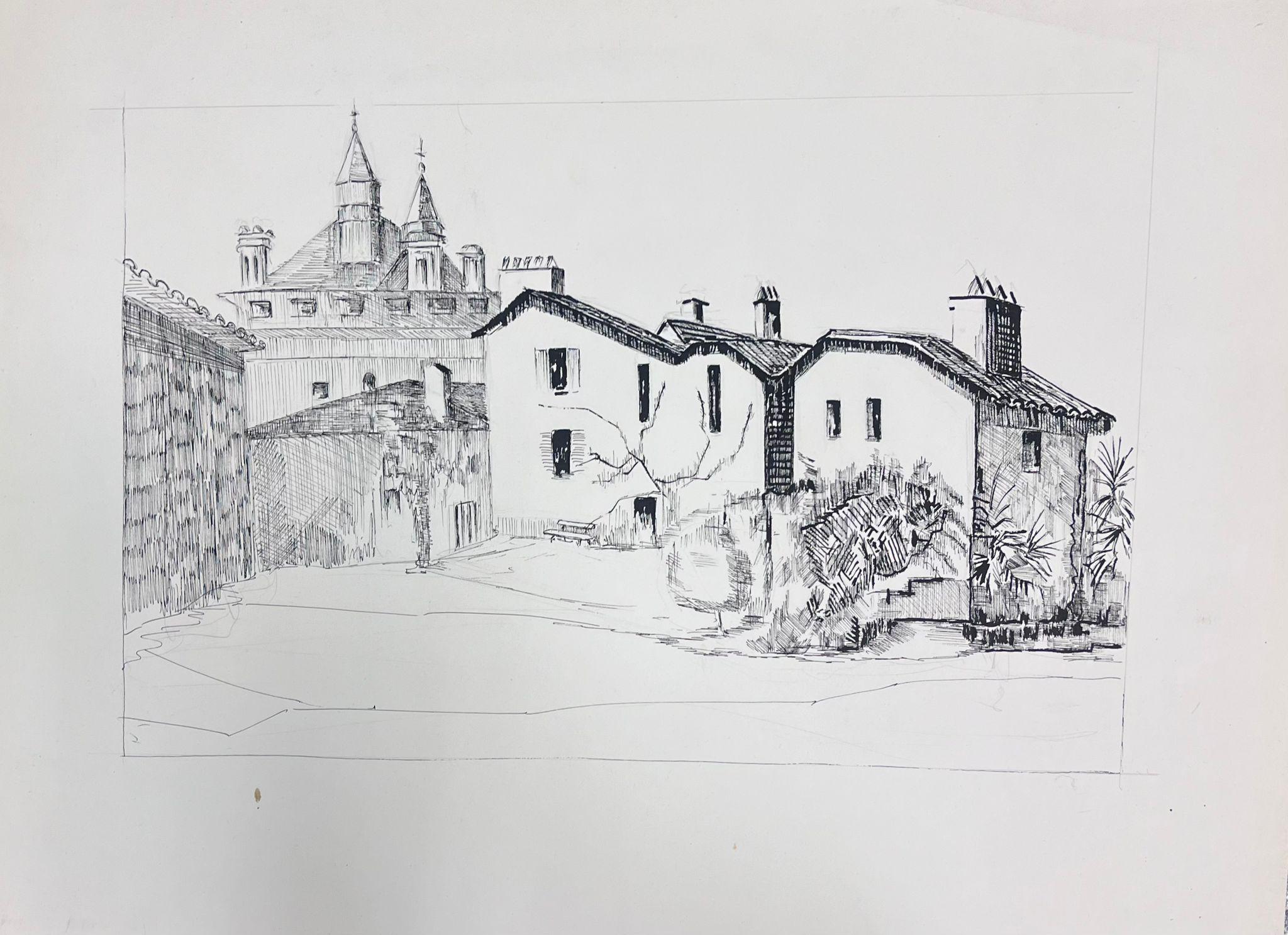 French Landscape
by Bernard Labbe (French mid 20th century)
original biro pen drawing on artist paper
size: 19 x 25 inches
condition: very good and ready to be enjoyed

provenance: the artists atelier/ studio, France (stamped verso)