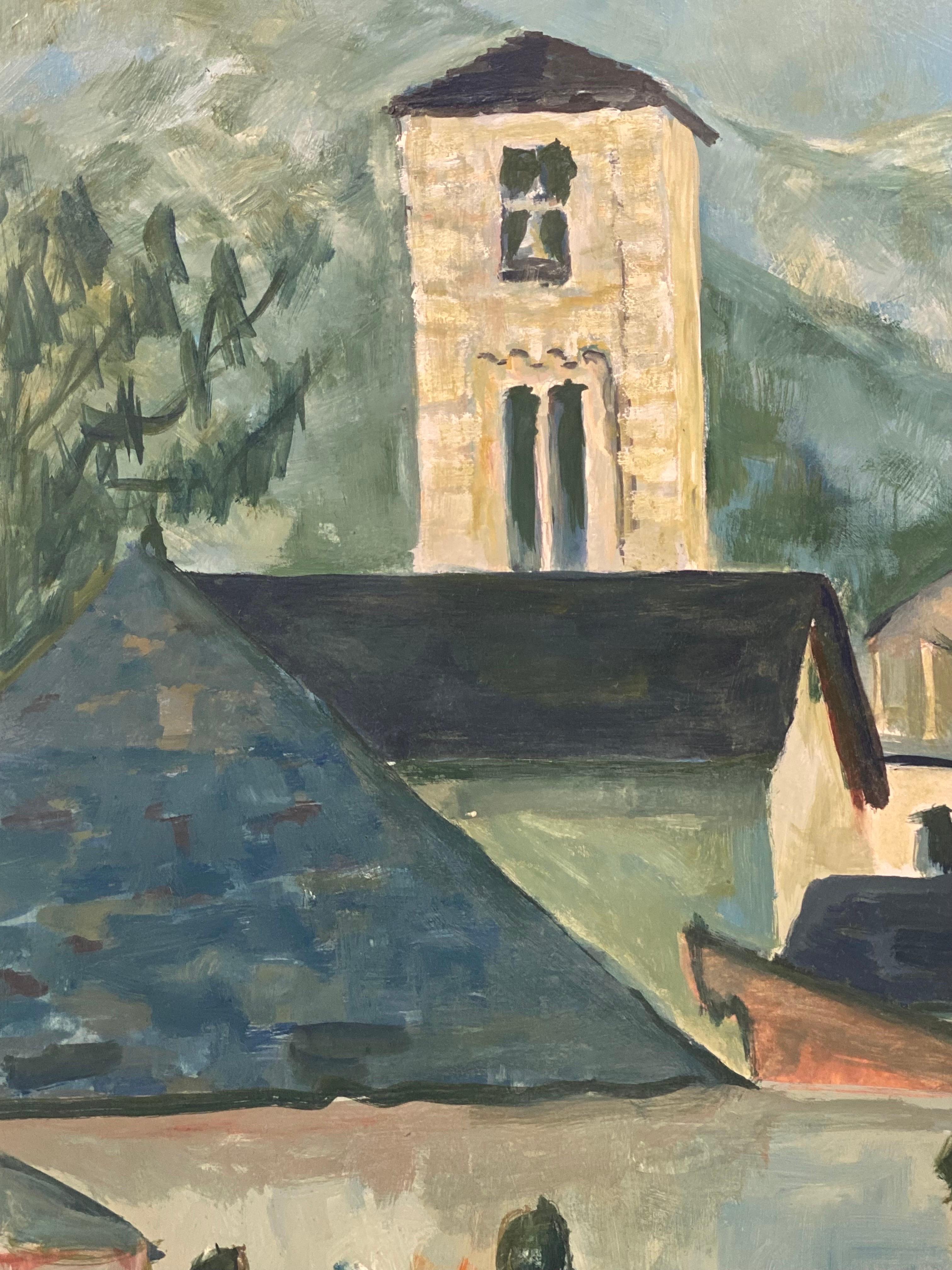 Blue Landscape
by Bernard Labbe (French mid 20th century), stamped verso
original oil painting on paper 
overall size: 22 x 14.5 inches
condition: very good and ready to be enjoyed. 

provenance: the artists atelier/ studio, France (stamped verso)
