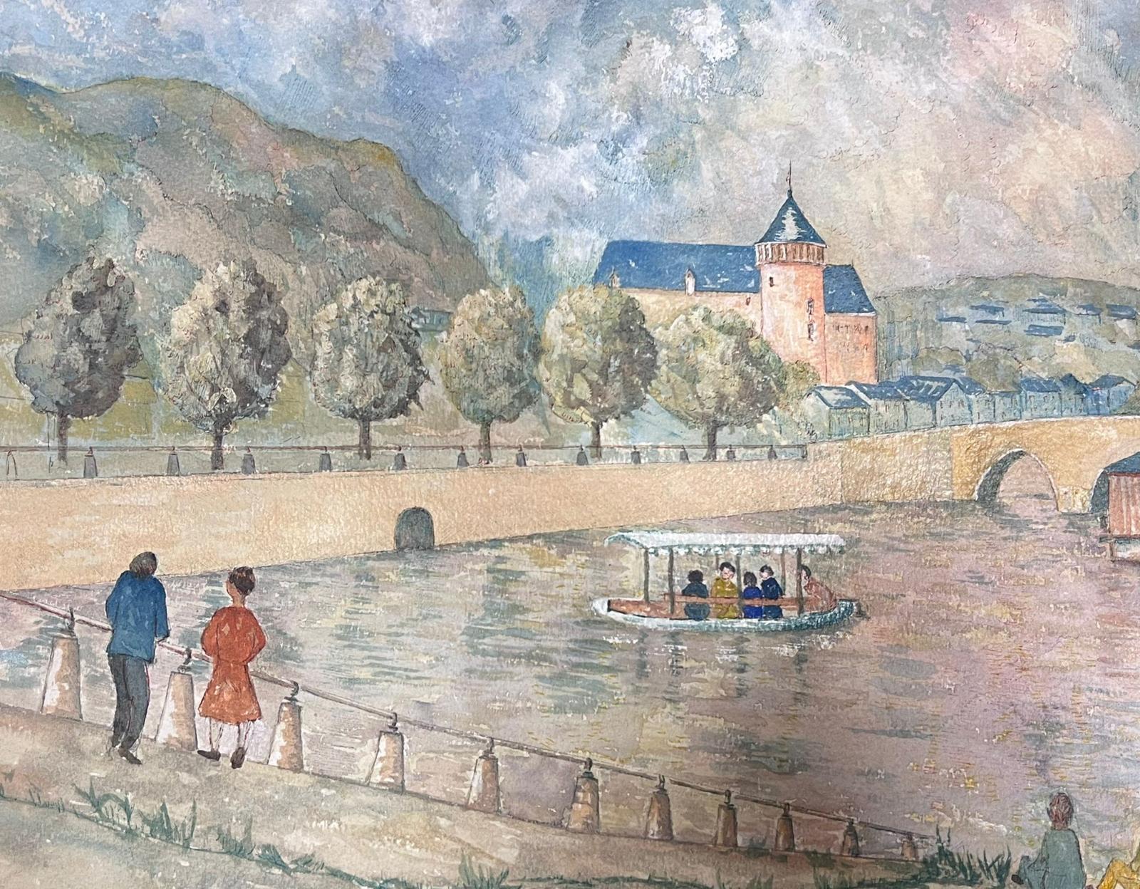 Modernistische Malerei der 1950er Jahre Figuren entlang des französischen Flussufers – Painting von Bernard Labbe