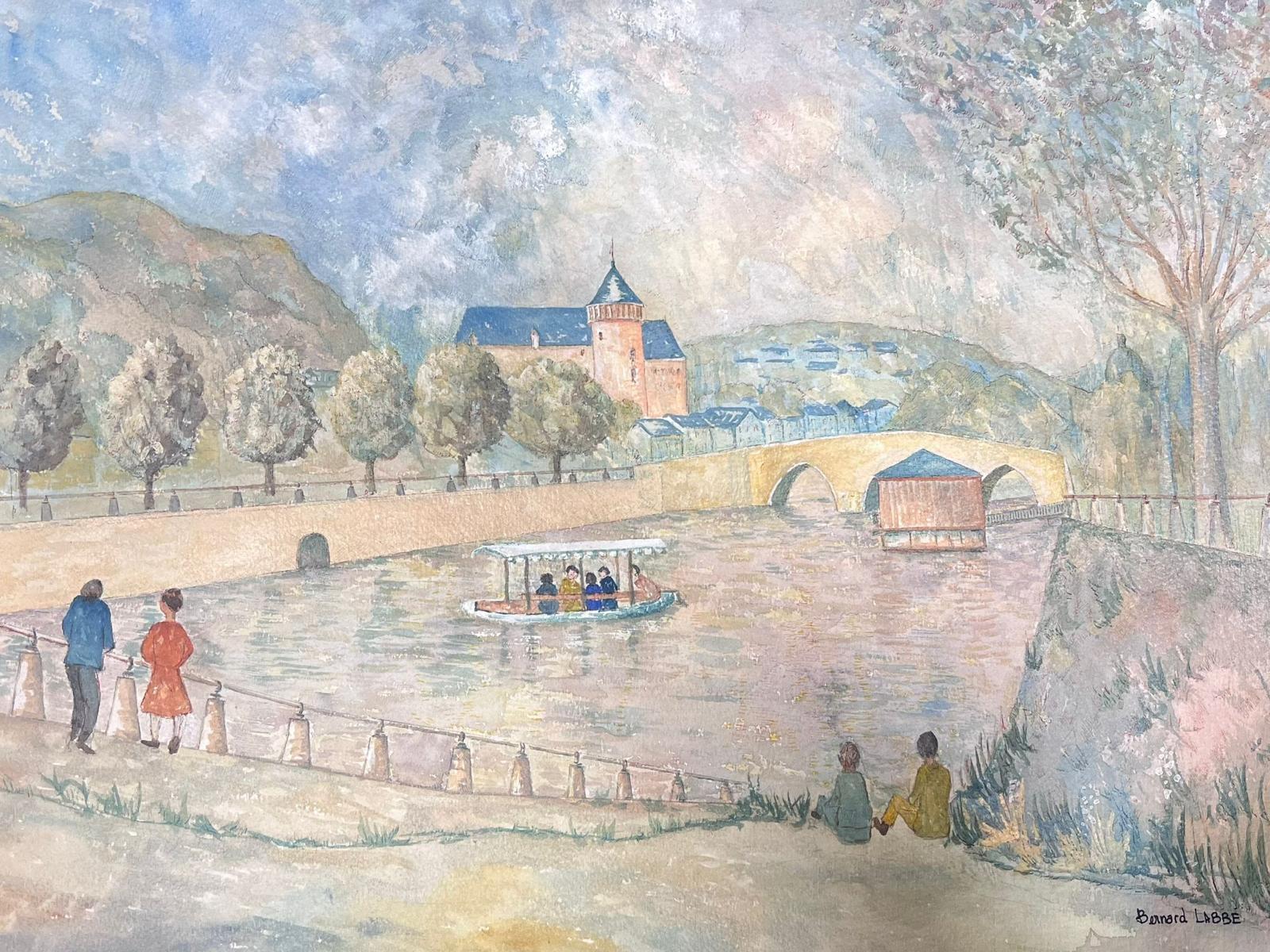 1950's Modernist Painting Figures Along The French River Bank For Sale 2