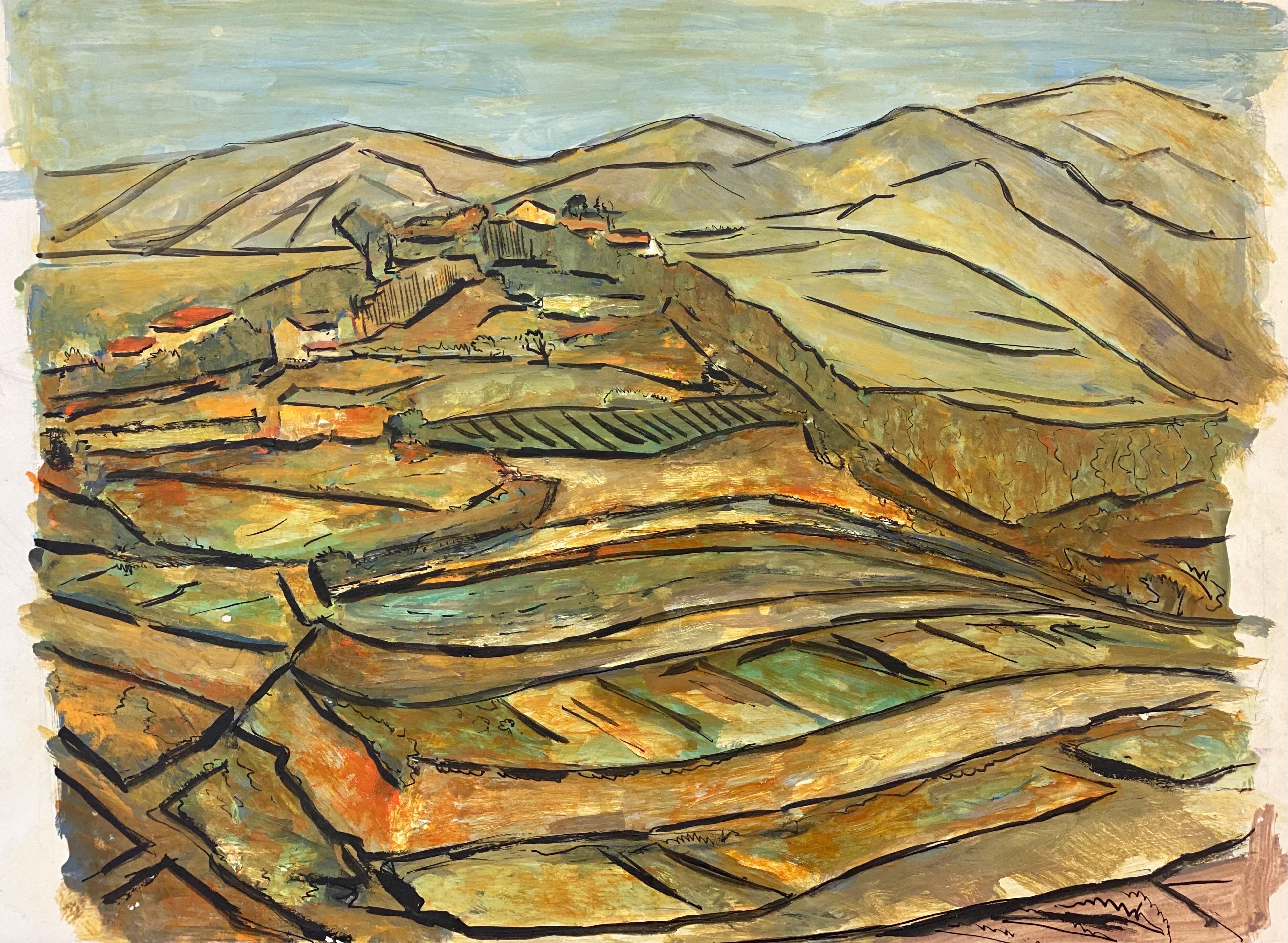 Bernard Labbe Landscape Painting - 1950's Modernist Painting  -  French Landscape
