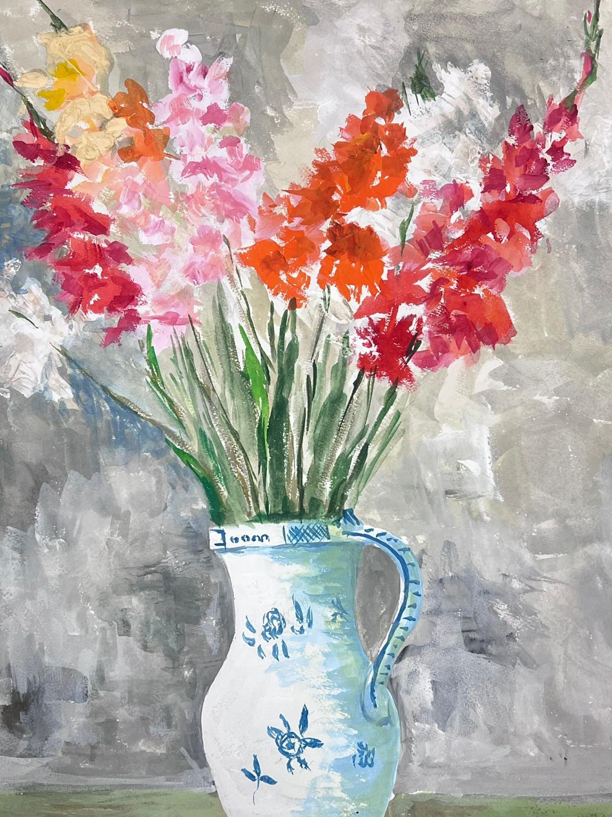1950's Modernist Painting Gladioli Flowers In China White Jug For Sale 2