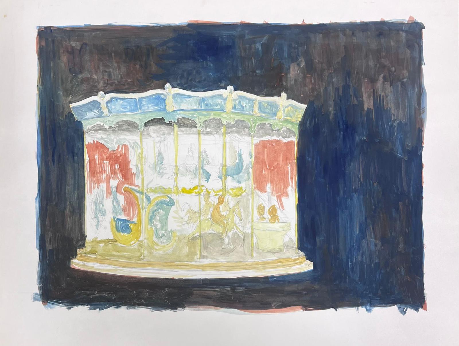 Pintura modernista de los años 50 Paisaje Merry Go Round - Painting de Bernard Labbe