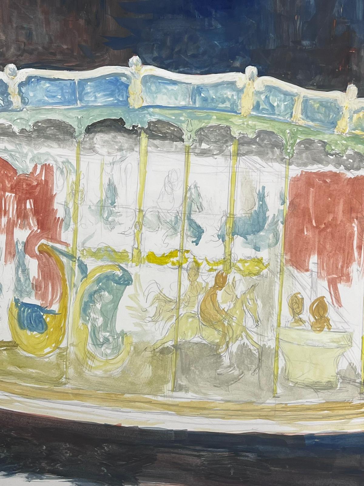 1950's Modernist Painting Merry Go Round Landscape For Sale 2