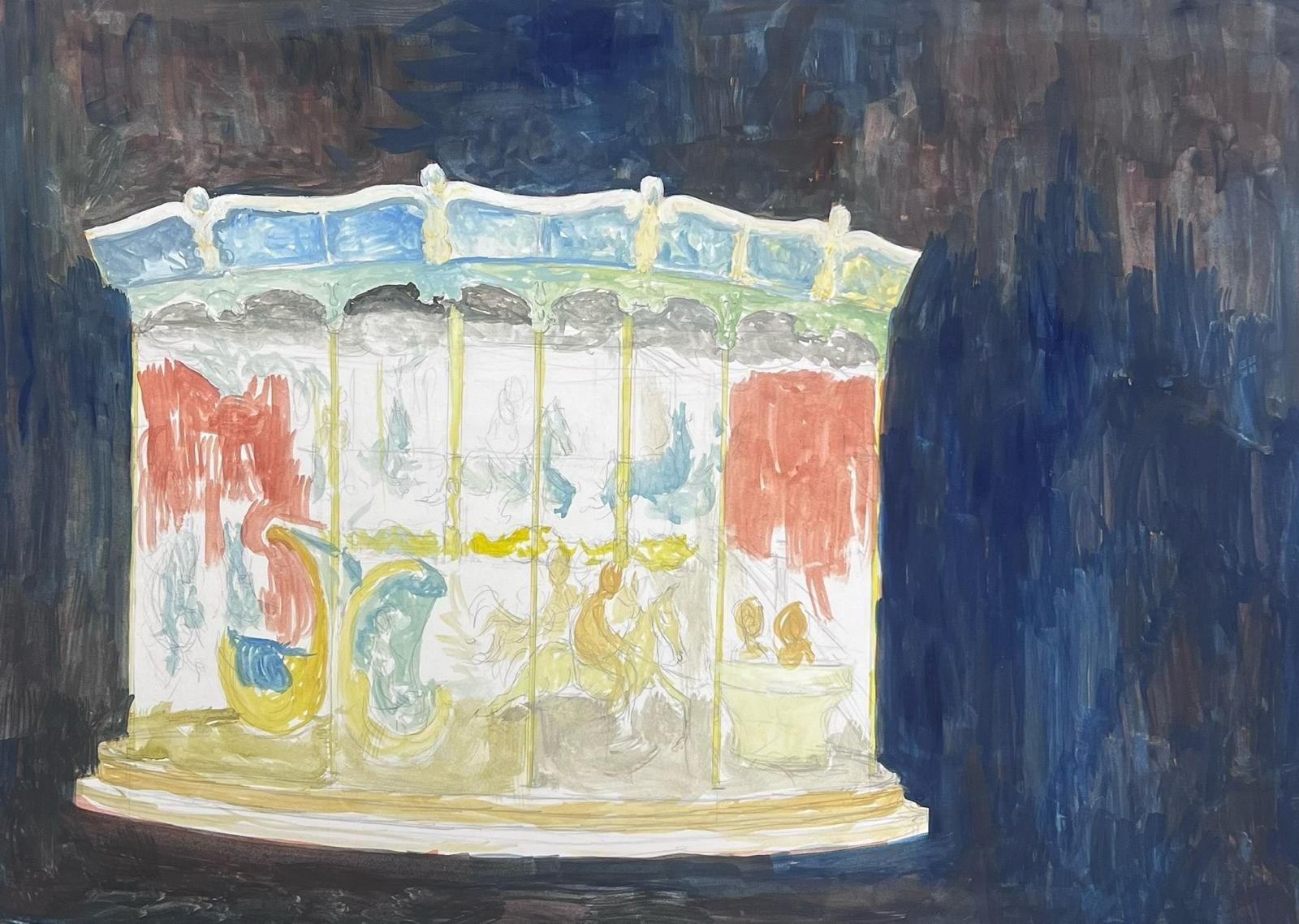 Peinture moderniste des années 1950 Merry Go Round Landscape