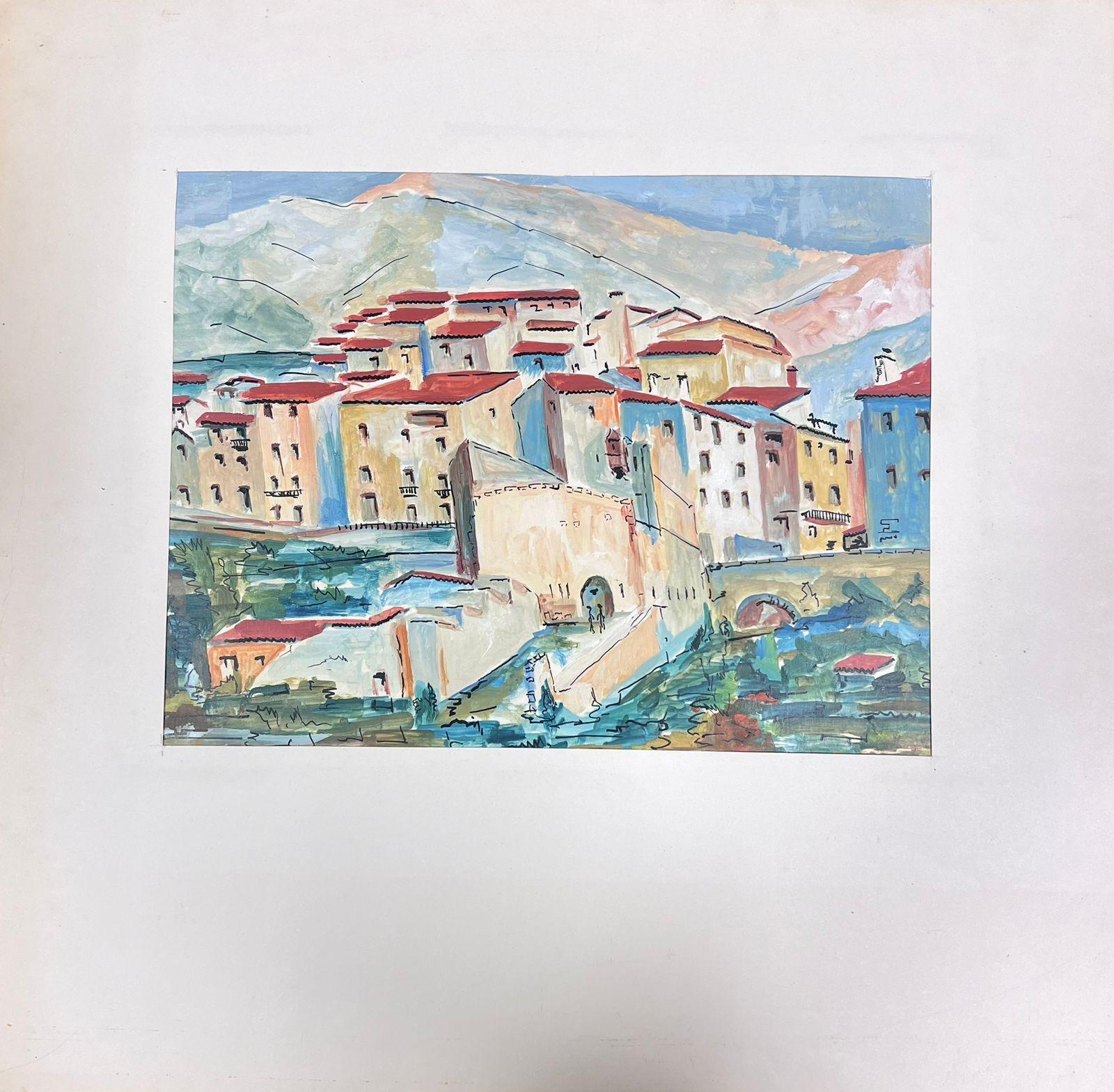 French Landscape
by Bernard Labbe (French mid 20th century) 
original gouache on artist paper, mounted in a card frame
size: 20 x 20 inches
condition: very good and ready to be enjoyed

provenance: the artists atelier/ studio, France (stamped verso)