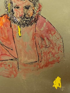 Peinture moderniste des années 1950  -  Portrait d'une figure sur or