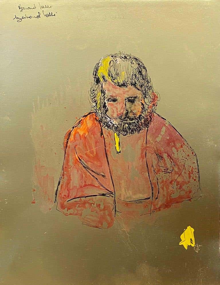 1950's Modernist Painting - Portrait Of Figure On Gold