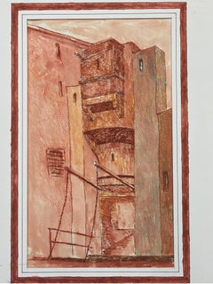 1950's Modernist Painting  - Red French Tall Building