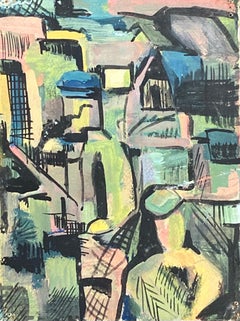 1950's Modernist Painting  - Small Abstract French Town