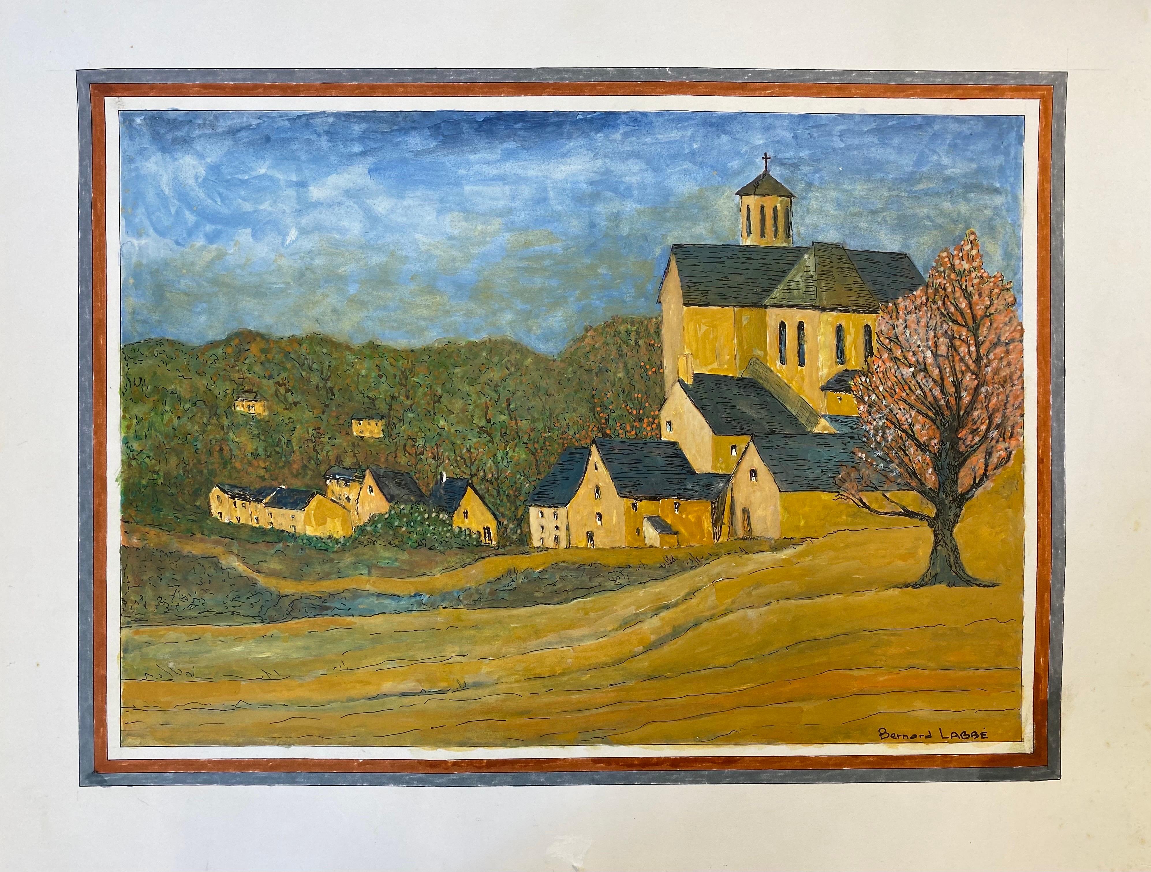 1950's Modernist Signed Painting  - Tranquil View Of French Buildings - Art by Bernard Labbe