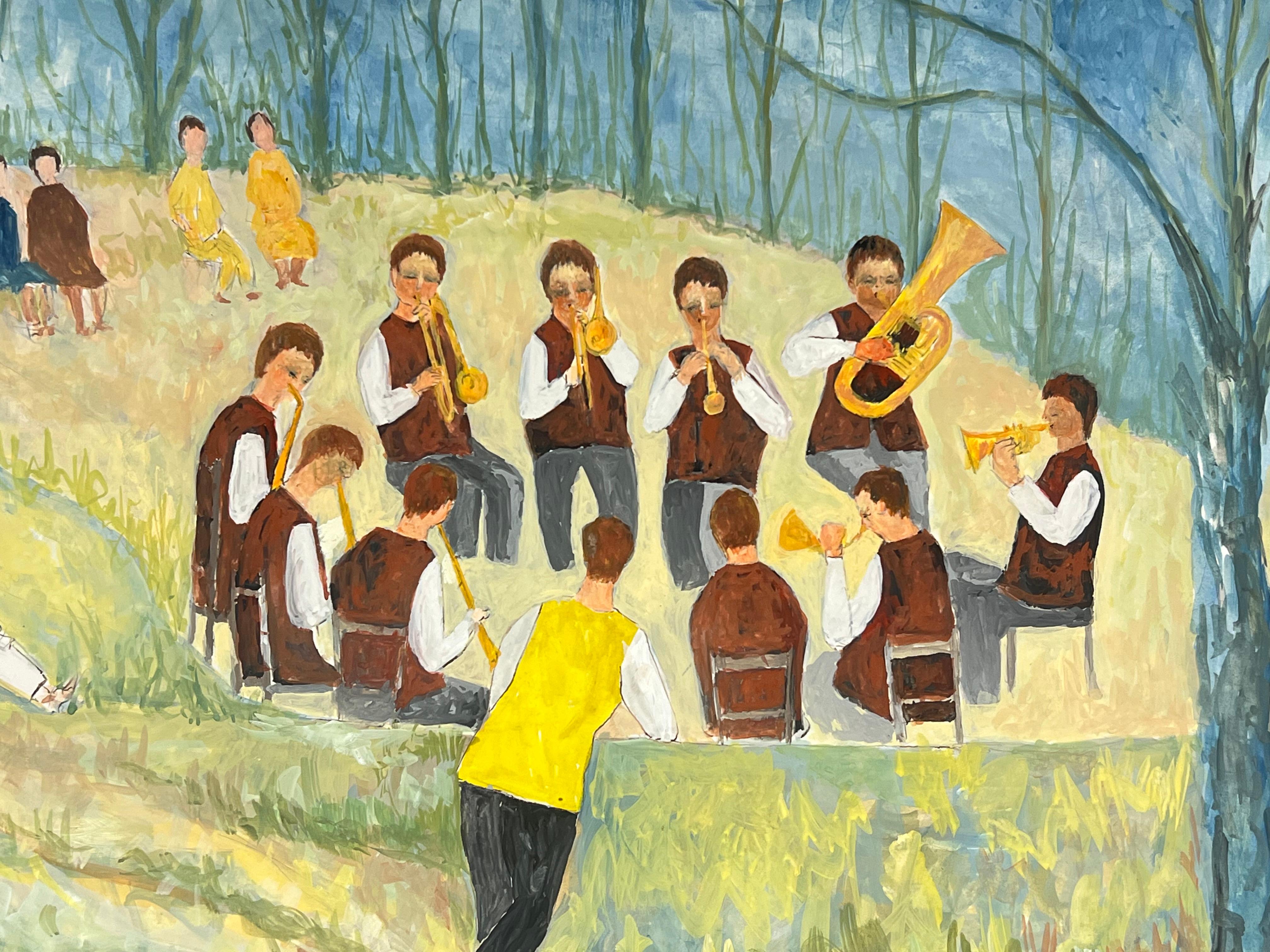 Concierto de Jazz al Aire Libre de los Años 50 en el Bosque de Verano Paisaje Francés - Painting Moderno de Bernard Labbe