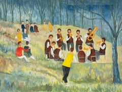 Concierto de Jazz al Aire Libre de los Años 50 en el Bosque de Verano Paisaje Francés