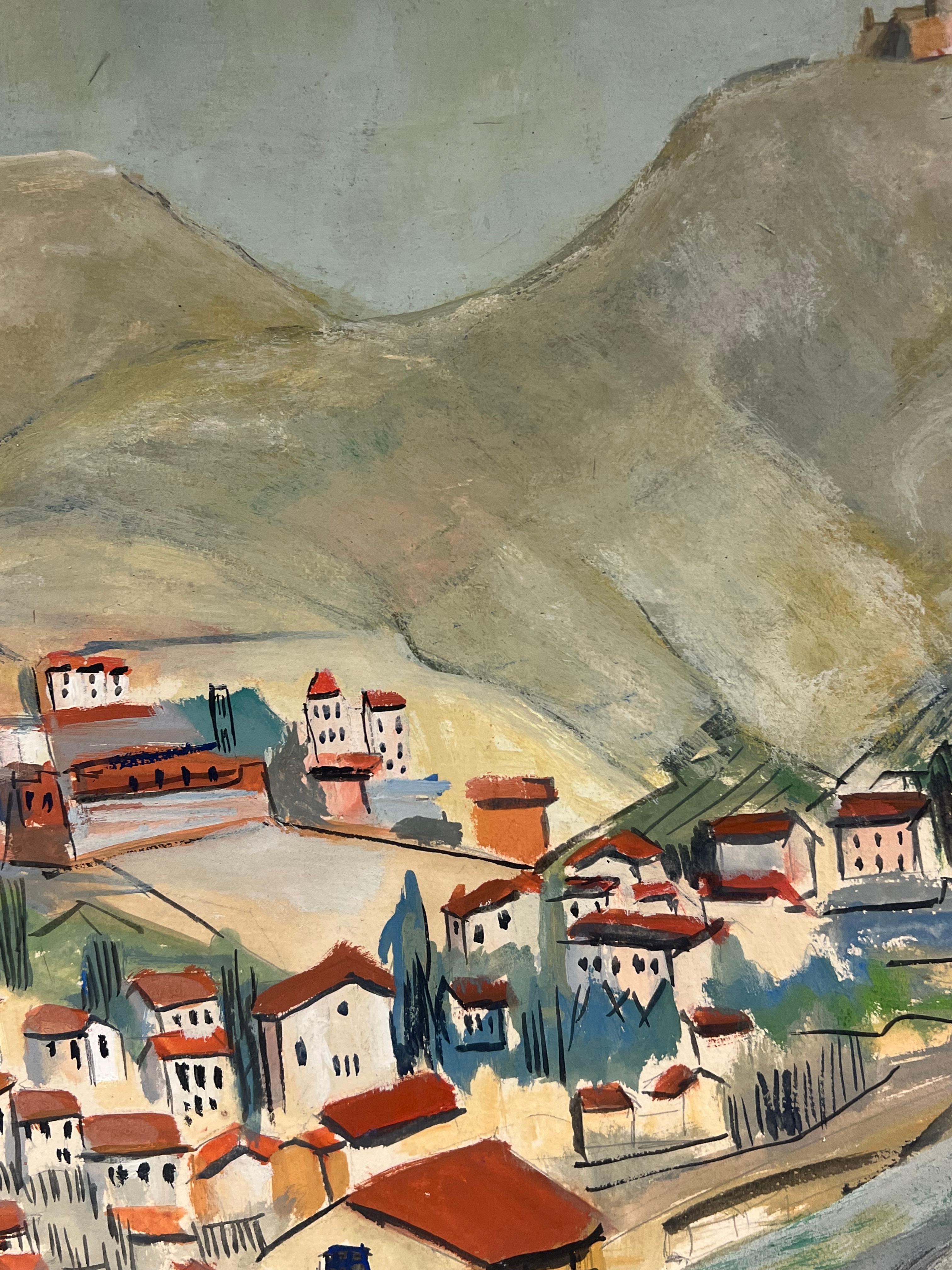 Pittoresco villaggio francese
di Bernard Labbe (French mid 20th century)
olio originale su carta d'artista, montato in una cornice di cartoncino
dimensioni complessive: 25,5 x 19,5 pollici
dimensioni del dipinto: 18 x 15 pollici
condizioni: ottime e
