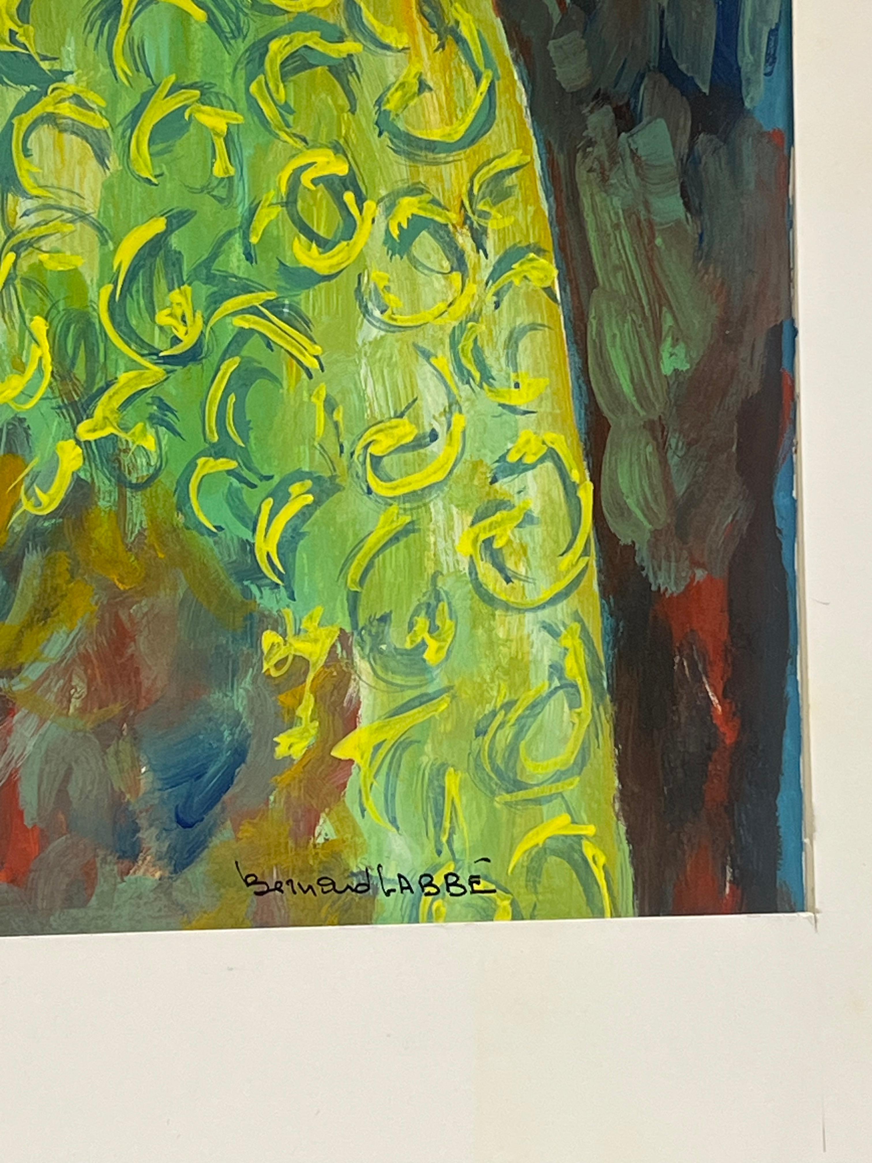 Ritratto simbolista degli anni '50 Giovane figura con mantello verde esotico in vendita 2