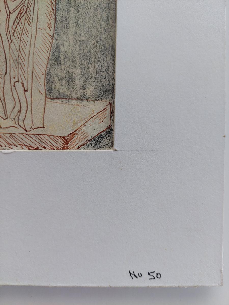 20th Century French Modernist Cubist Ink Sketch, Religious Statue For Sale 3