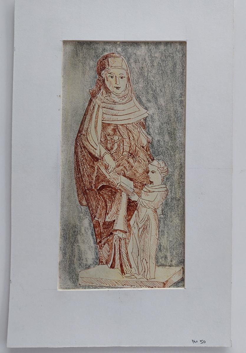 20th Century French Modernist Cubist Ink Sketch, Religious Statue For Sale 4