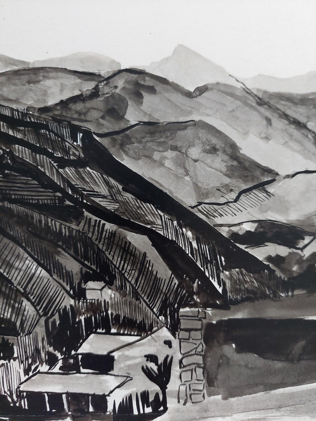 20th Century French Modernist Cubist Painting, En Grisaille French Landscape For Sale 7
