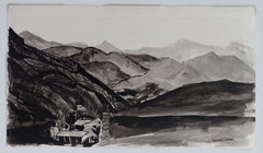 20th Century French Modernist Cubist Painting, En Grisaille French Landscape