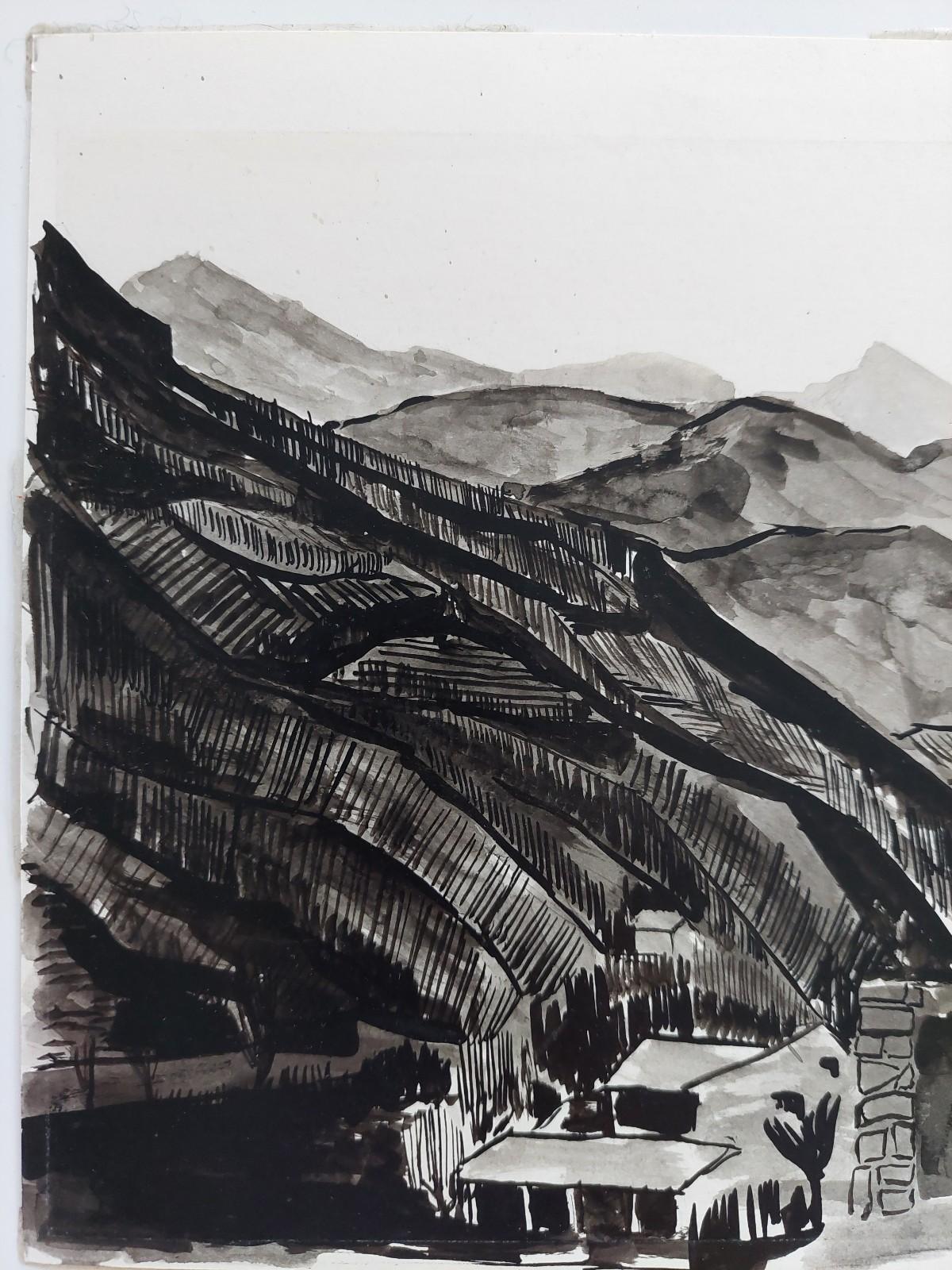 20th Century French Modernist Cubist Painting, En Grisaille French Landscape For Sale 1