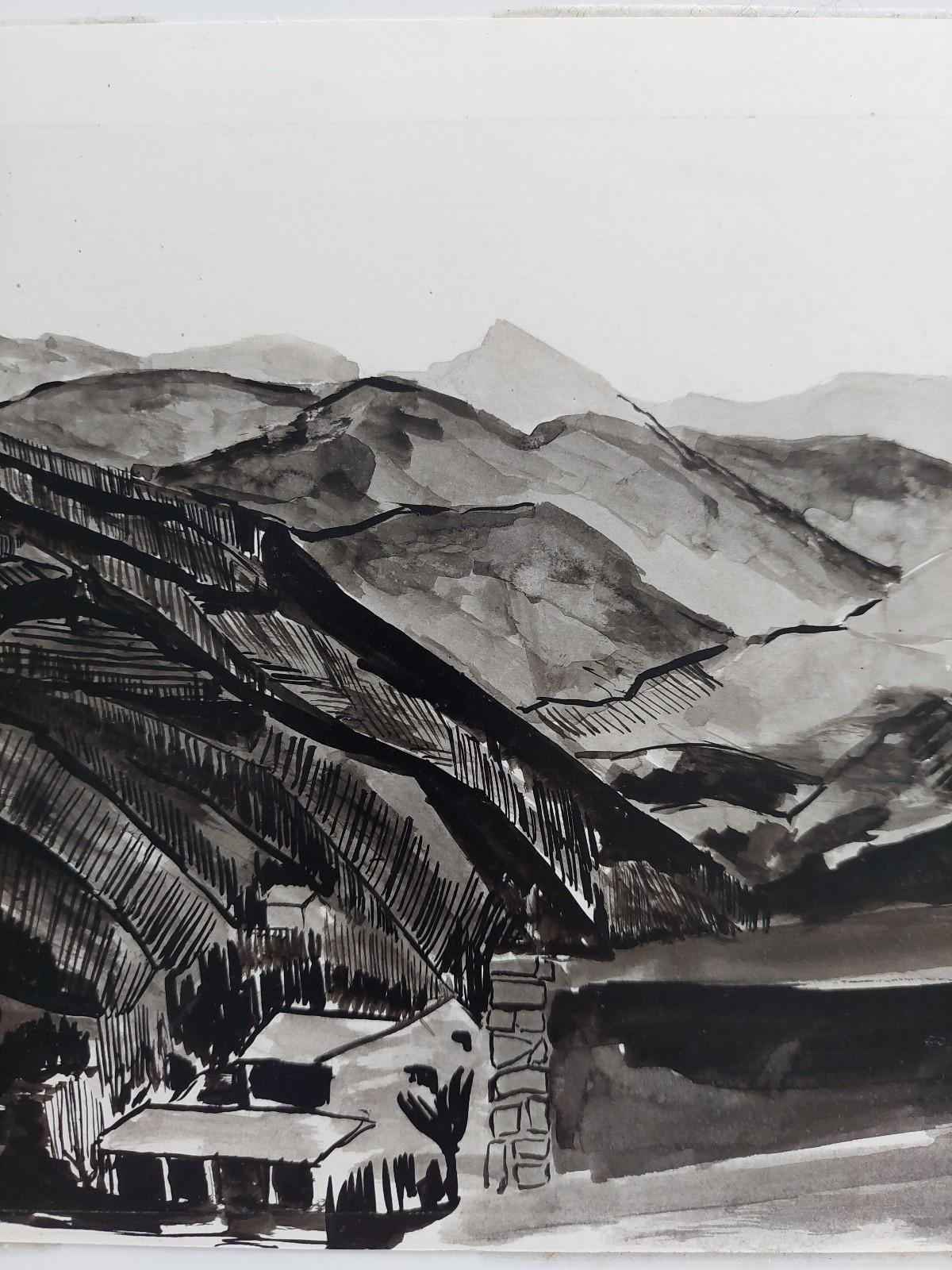 20th Century French Modernist Cubist Painting, En Grisaille French Landscape For Sale 2