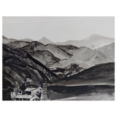 20th Century French Modernist Cubist Painting, En Grisaille French Landscape