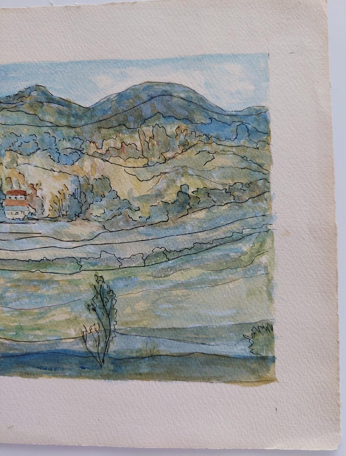 20th Century French Modernist Cubist Painting, French Fields For Sale 1