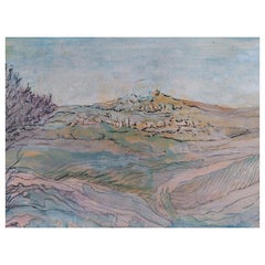 Vintage 20th Century French Modernist Cubist Painting, French Panorama View