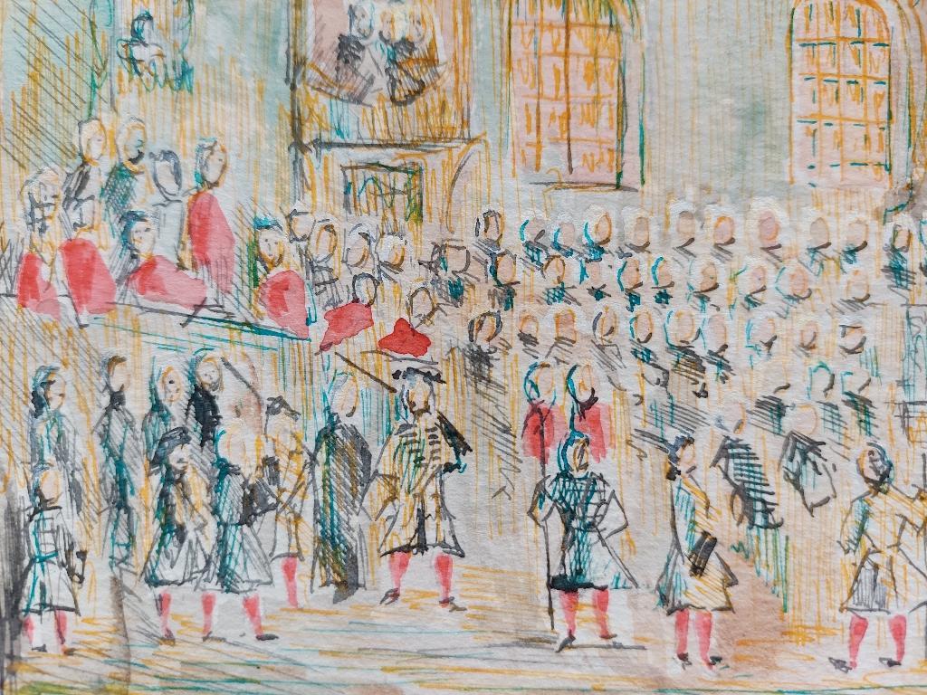 20th Century French Modernist Cubist Painting Labbe, a Grand Town Gathering For Sale 1