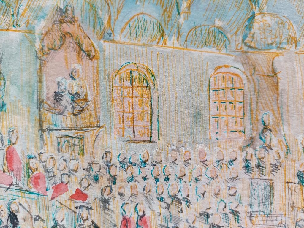 20th Century French Modernist Cubist Painting Labbe, a Grand Town Gathering For Sale 2