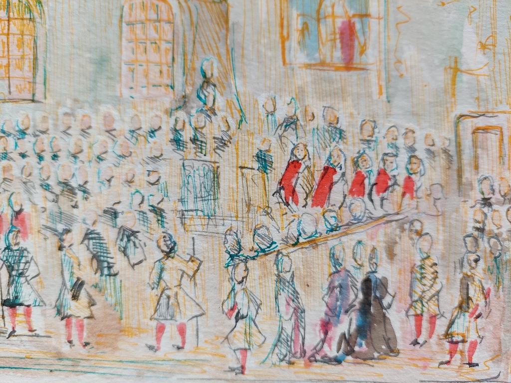 20th Century French Modernist Cubist Painting Labbe, a Grand Town Gathering For Sale 3
