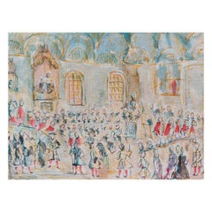 Vintage 20th Century French Modernist Cubist Painting Labbe, a Grand Town Gathering