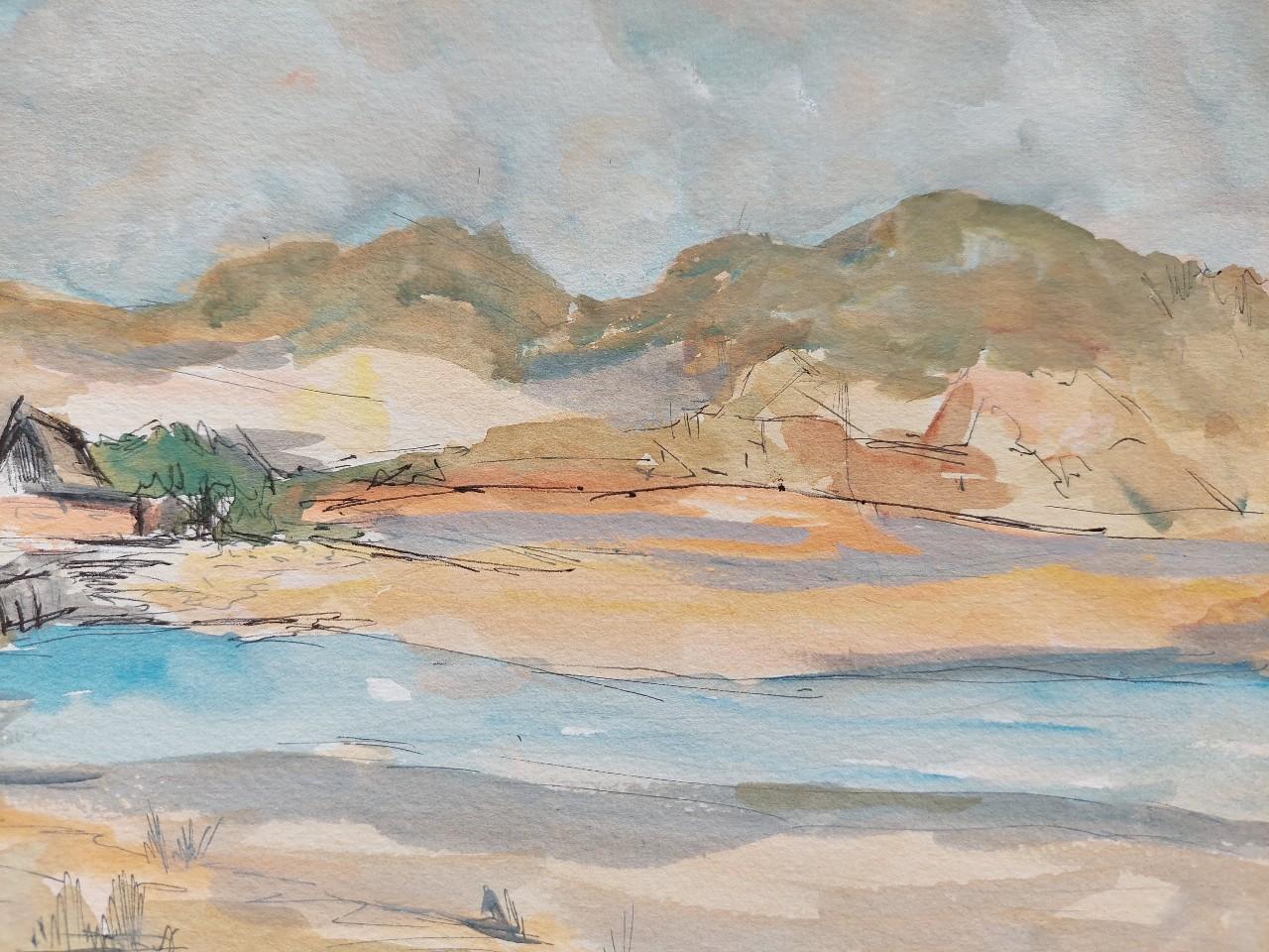 20th Century French Modernist Cubist Painting Labbe, Coastal Landscape For Sale 7