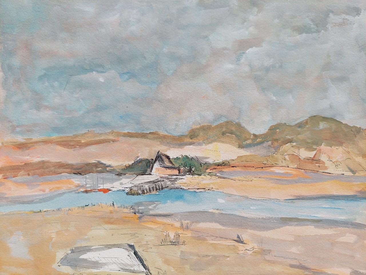 20th Century French Modernist Cubist Painting Labbe, Coastal Landscape For Sale 1