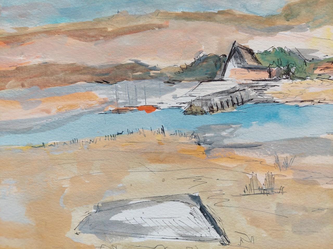 20th Century French Modernist Cubist Painting Labbe, Coastal Landscape For Sale 2