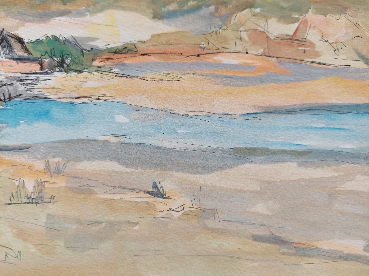 20th Century French Modernist Cubist Painting Labbe, Coastal Landscape For Sale 3