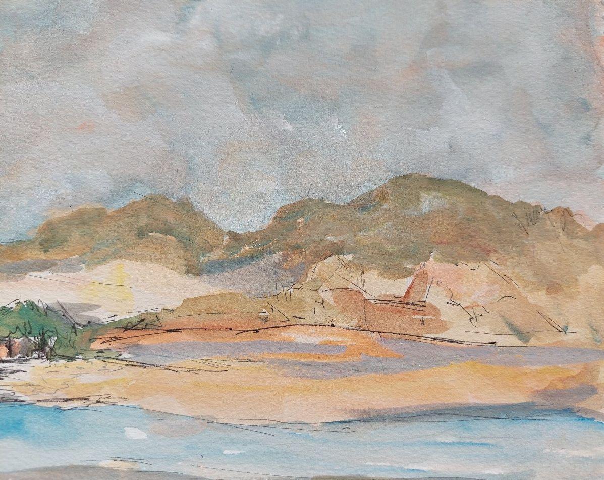 20th Century French Modernist Cubist Painting Labbe, Coastal Landscape For Sale 6