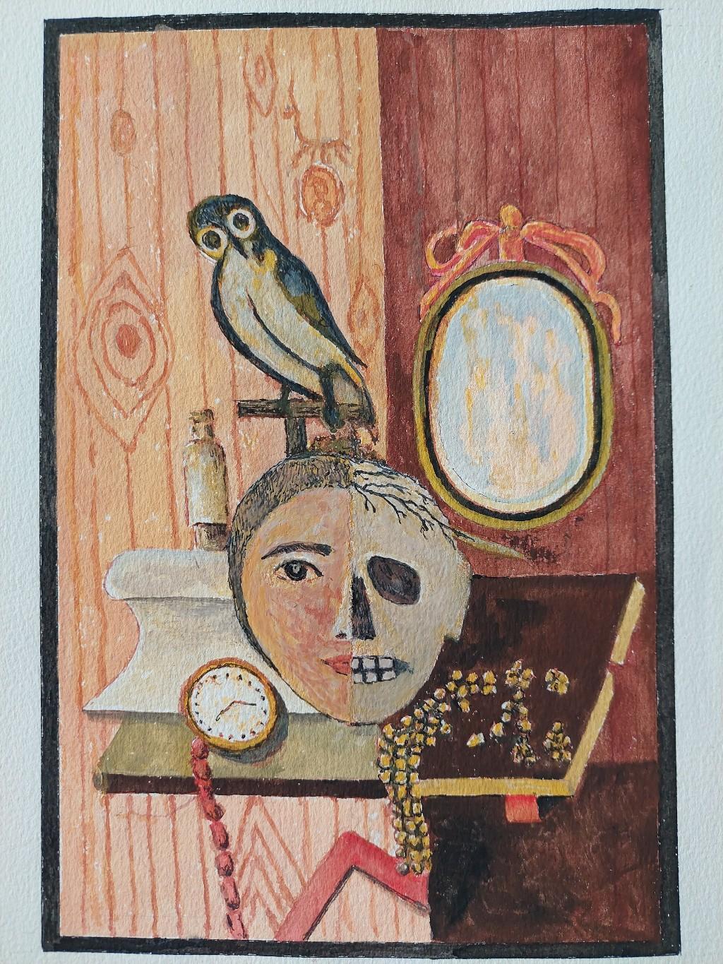 20. Jahrhundert Französisch Modernist kubistische Malerei Labbe, Stillleben (Braun), Still-Life Painting, von Bernard Labbe