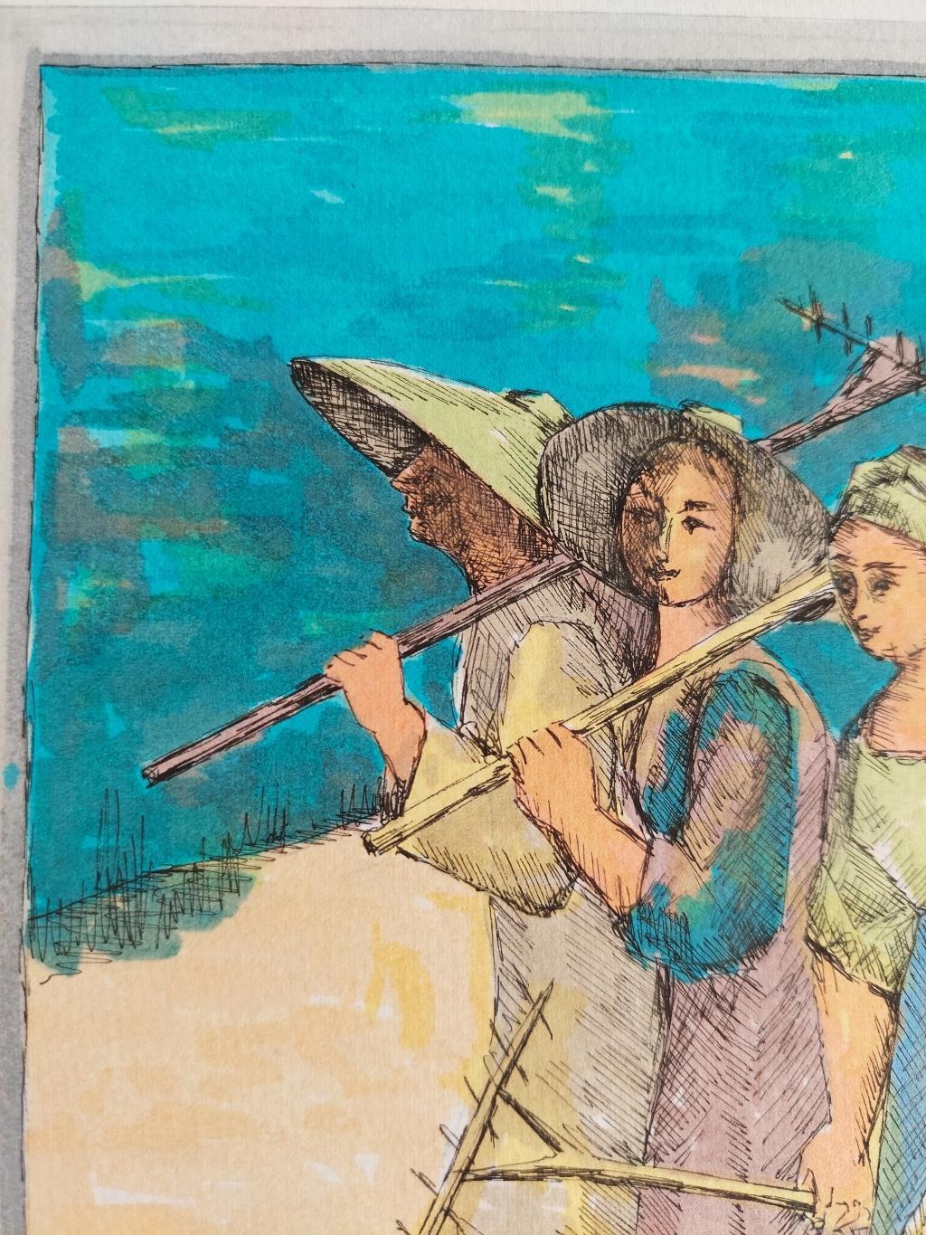 20th Century French Modernist Painting, Farmworkers For Sale 3