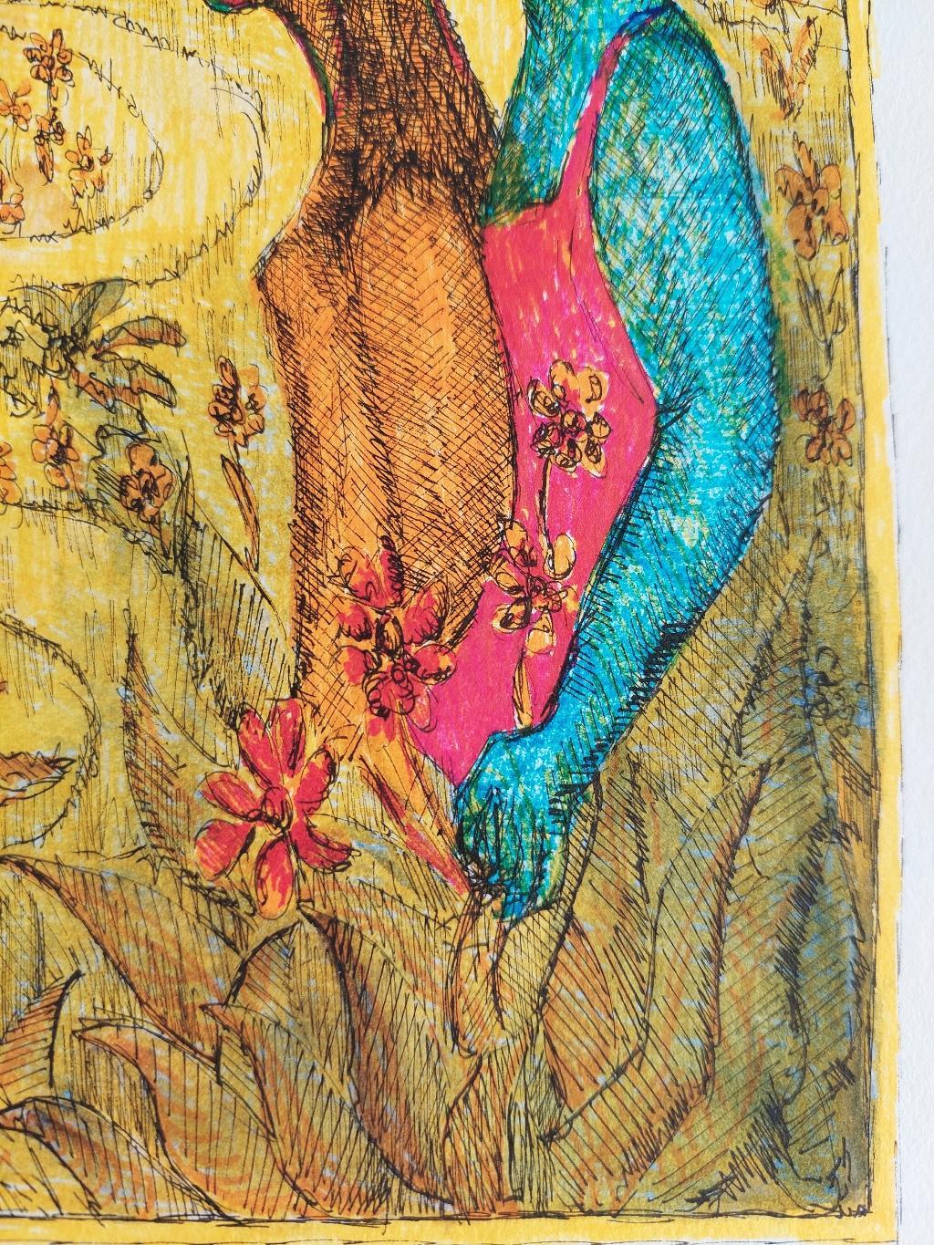 20th Century French Modernist Painting, Figures and Geese, Labbe For Sale 2