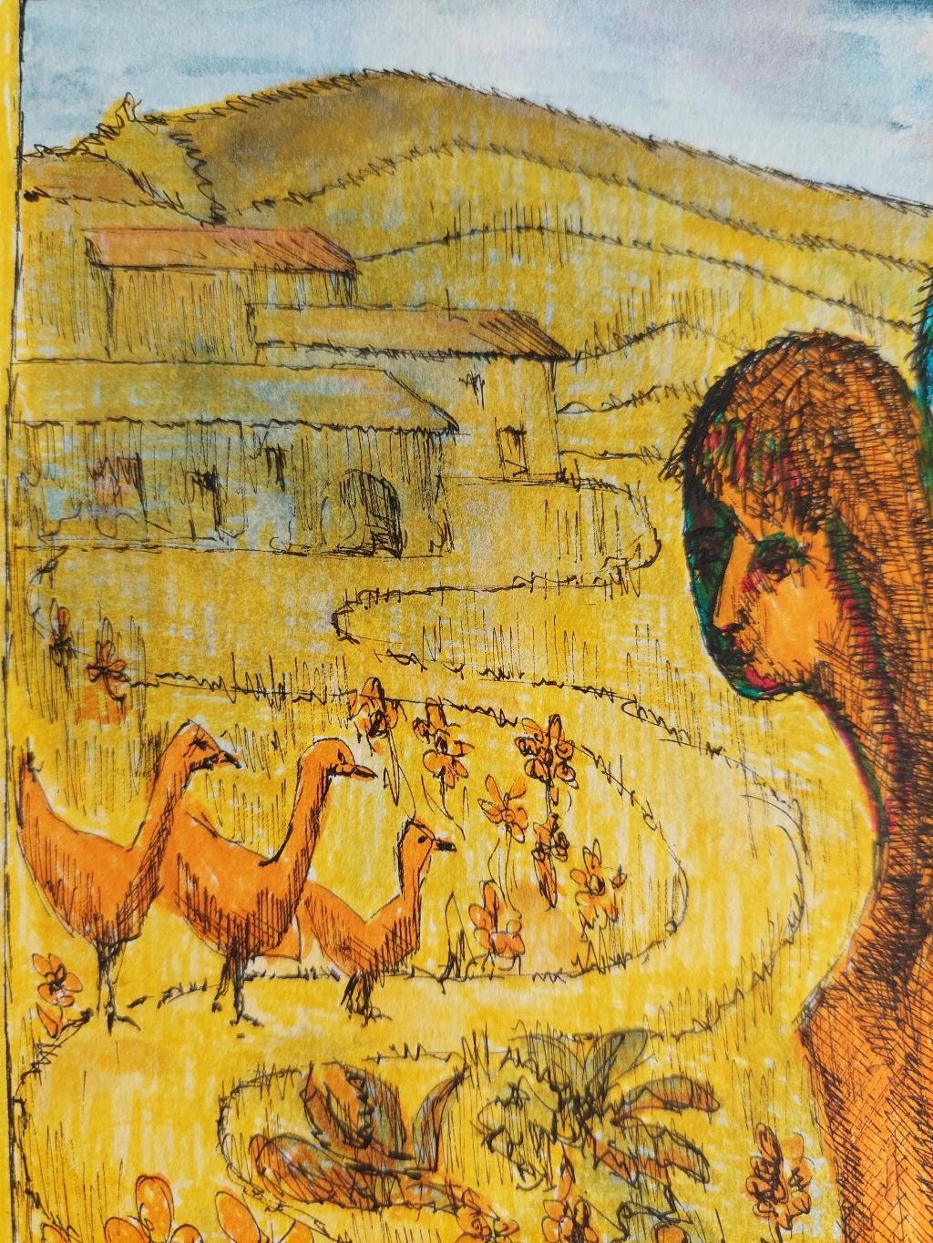 20th Century French Modernist Painting, Figures and Geese, Labbe For Sale 5