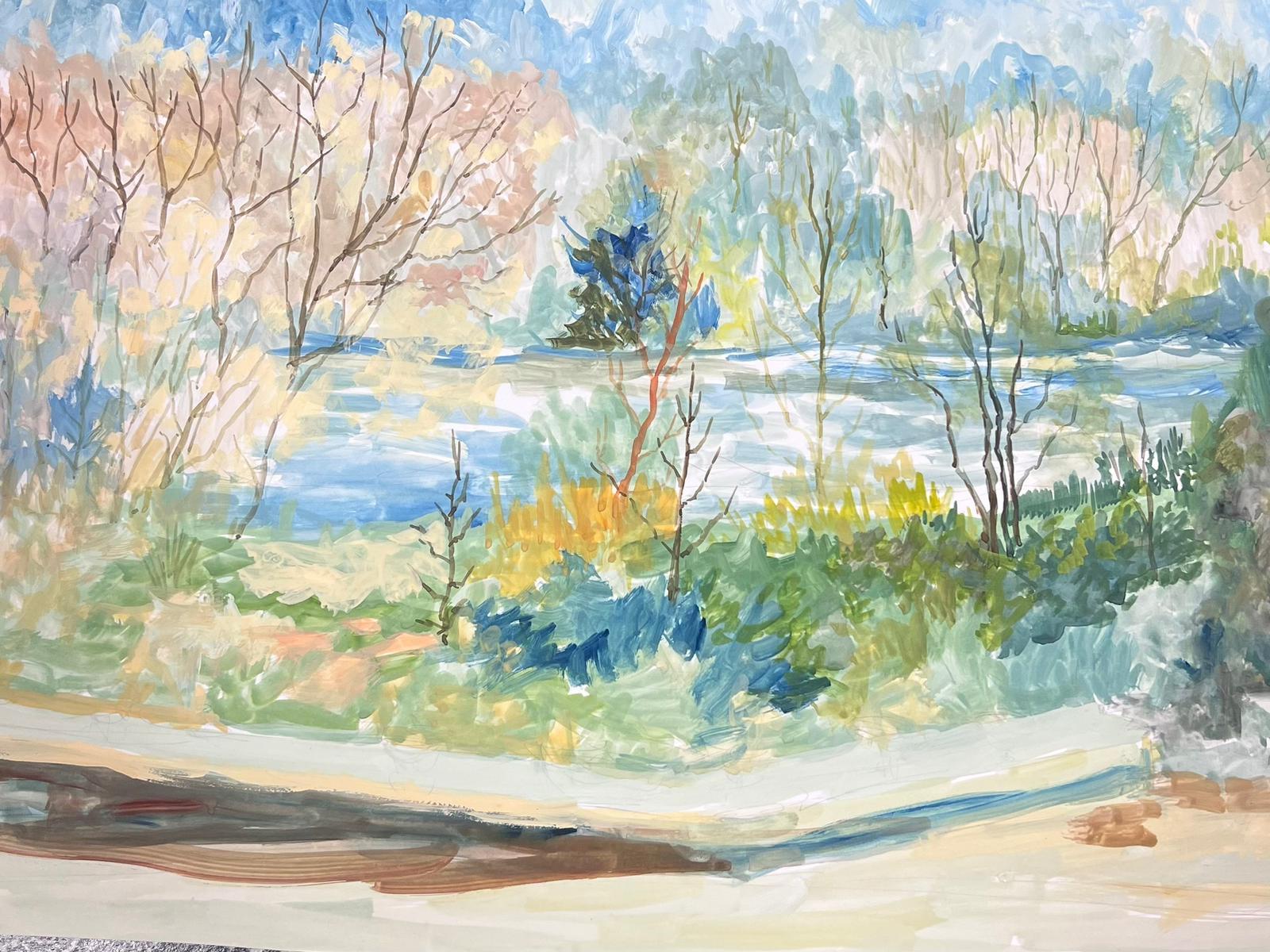 French Landscape
by Bernard Labbe (French mid 20th century) 
original gouache on artist paper
size: 13.5 x 18 inches
condition: very good and ready to be enjoyed

provenance: the artists atelier/ studio, France (stamped verso)