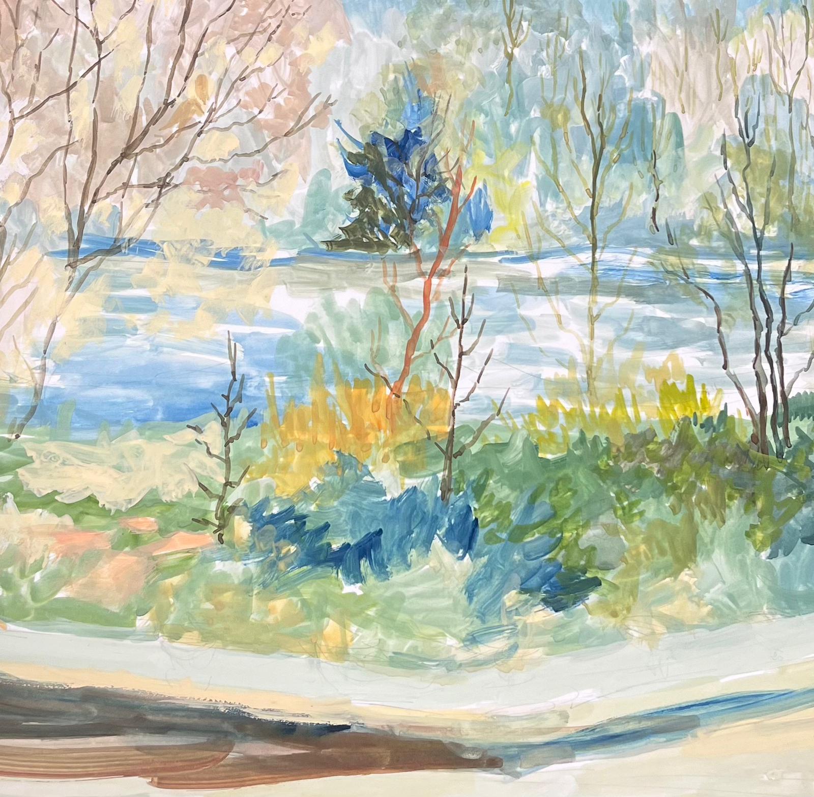 20th Century Modernist Painting Path Along The Tall Tree River Bank For Sale 1