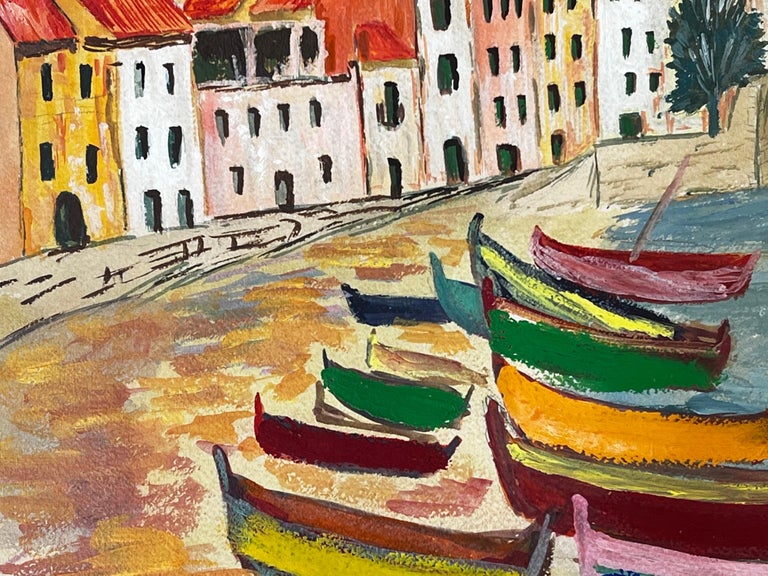 Bernard Labbe Collioure Harbour, French 1950's Modernist Colorful