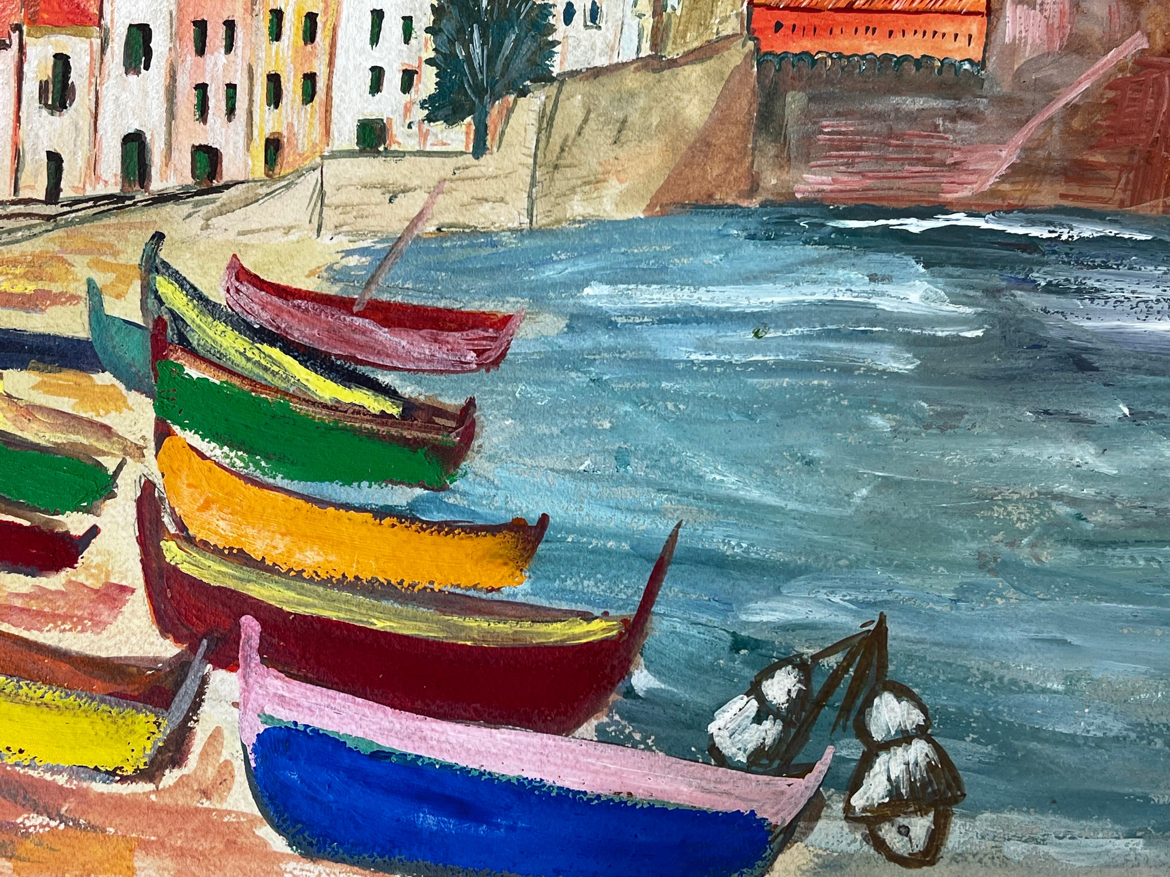 Collioure Harbour, French 1950's Modernist Colorful Painting For Sale 1
