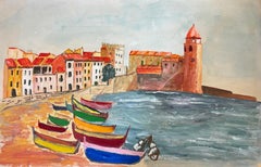 Französisches farbenfrohes Gemälde aus dem Hafen von Bouclé, 1950er Jahre