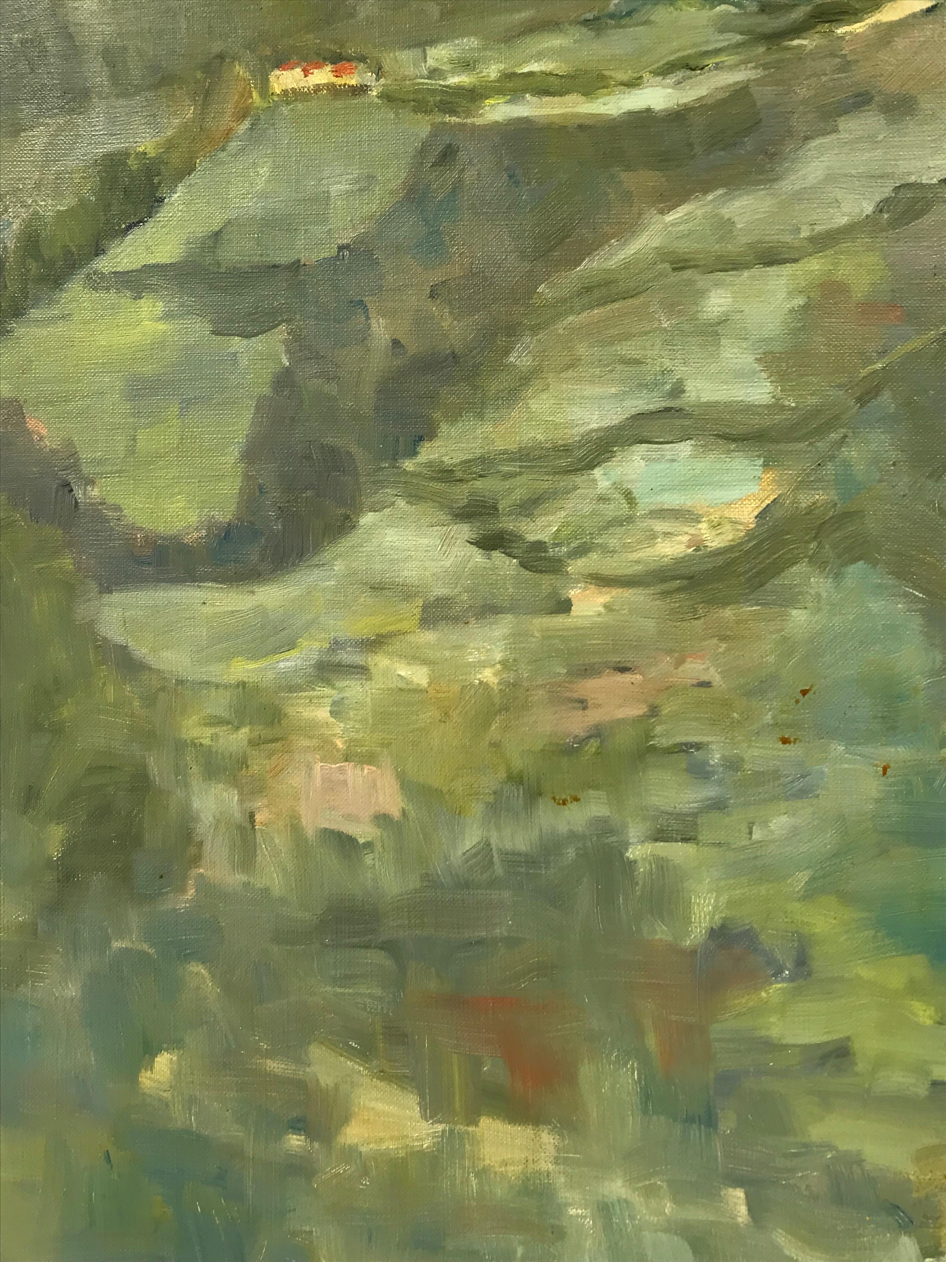 Building français du milieu du 20e siècle au sommet d'une colline dans un paysage provençal montagneux - Marron Landscape Painting par Bernard Labbe